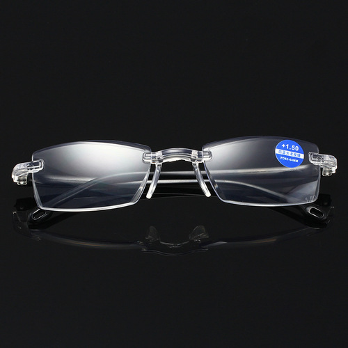 Diamond cut edge round glasses for sale on a street stall, unframed, with film coating, ultra-clear, anti-fall, anti-blue light reading glasses, wholesale