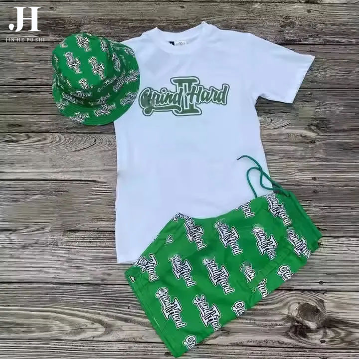 2025 새로운 여름 남성 비치 캐주얼 프린트 반바지 정장 반팔 티셔츠 운동복 투피스 맞춤형 세트