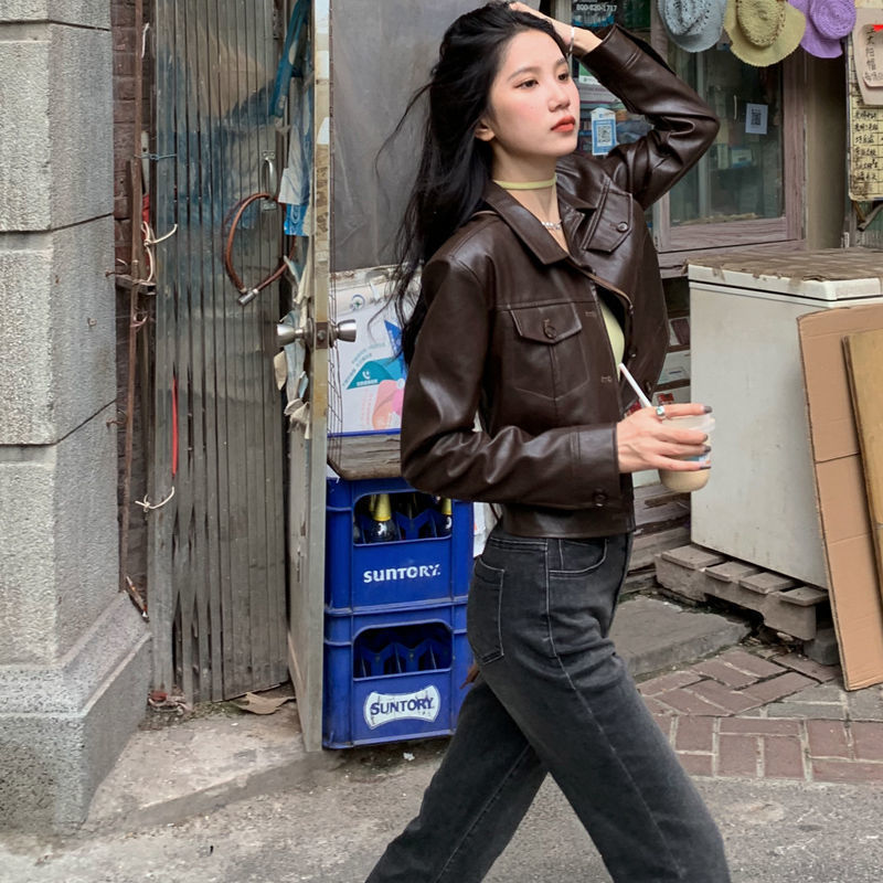 Leather Clothing Women's Fashion 2023 New Women's Short Puleather Vintage Motorcycle Leather Jacket Coat Cross-border Hair