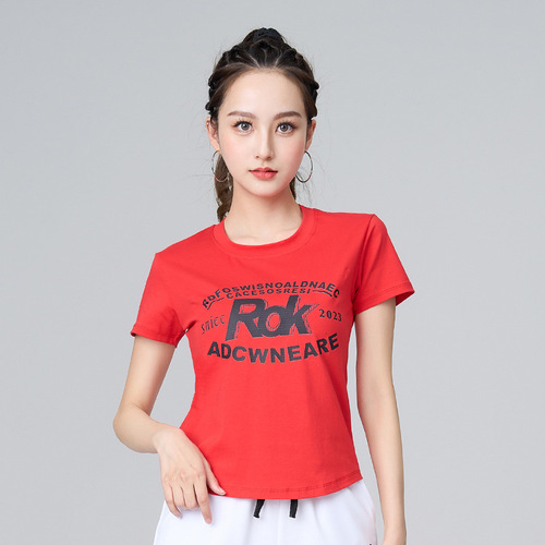 Square dance clothing new style female aerobics performance dance clothing stage casual internet celebrity sports top 303 single shot