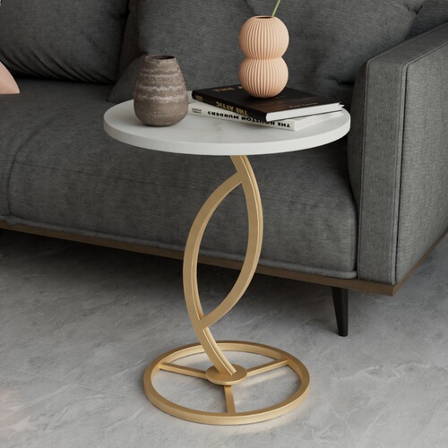 Creative slate small round table living room sofa side table balcony small round table bedside table small coffee table simple metal corner table