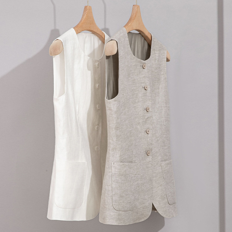 Linen Vest Women's Summer Thin Outer Crewneck Vest Slim-fit Tight Waist Slimming High-end Inner Jacket Cardigan New Style