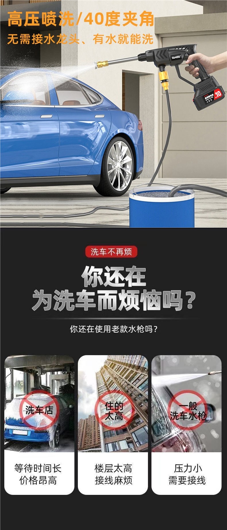 2024 New Wireless Car Washer High Pressure Water Gun