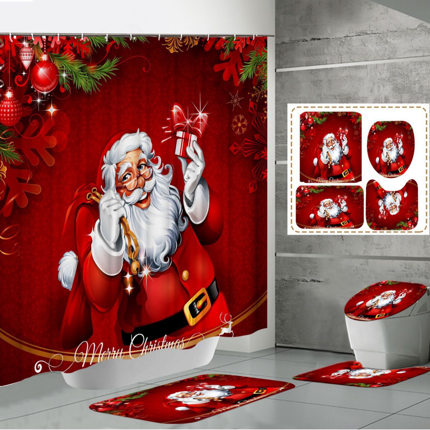 Amazon e-commerce direct HD digital printing waterproof polyester Christmas bathroom bathroom partition shower curtain