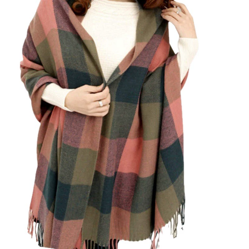 Extra‑Long Faux Fur Scarf with Tassels, Elegant Plaid Shawl, 200 × 62 cm