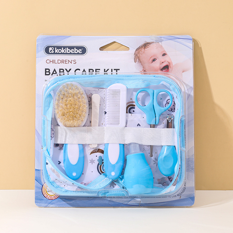 Juego de cuidado del bebé, cortaúñas, aspirador nasal, bolsa de tela con tarjeta, juego de seis piezas, combinación de cepillo de descalcificación para recién nacidos