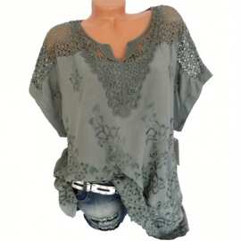 H 31918 Lace V-neck embroidered top 花边 V领绣花衫