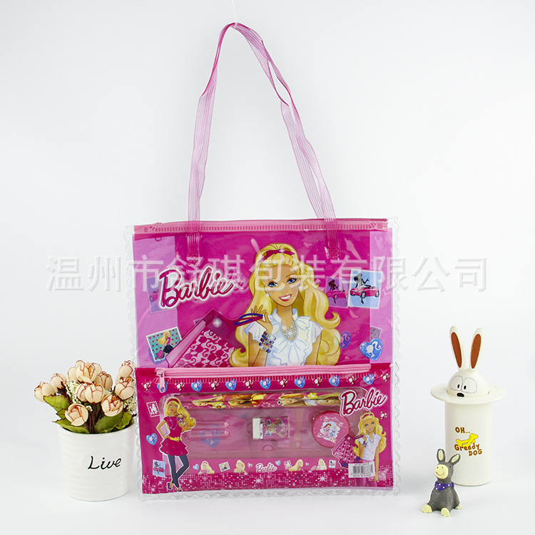 学生文具透明PVC手提袋印花拉链文具袋可爱卡通手提袋可印LOGO