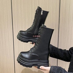 10cm内增高马丁靴女2025秋冬新款厚底松糕系带休闲短靴瘦瘦中筒靴