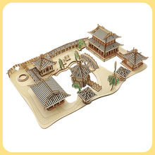 苏州园林中国风古建筑拼装模型木制3d立体拼图国潮创意玩具批发