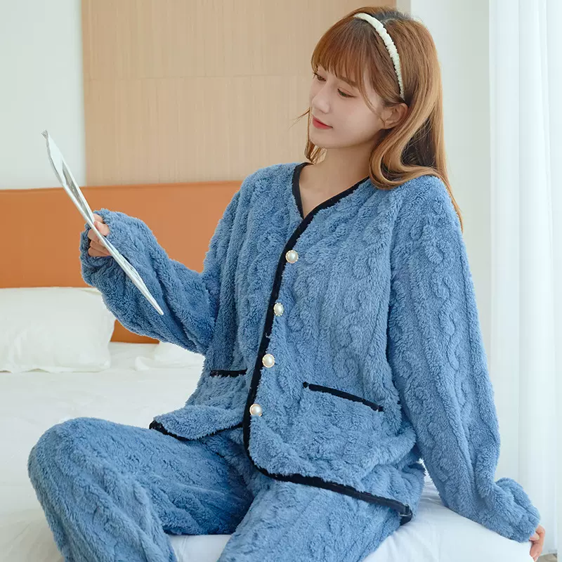 睡衣女士秋冬季加绒加厚珊瑚绒套装2025年法兰绒家居服2025新款