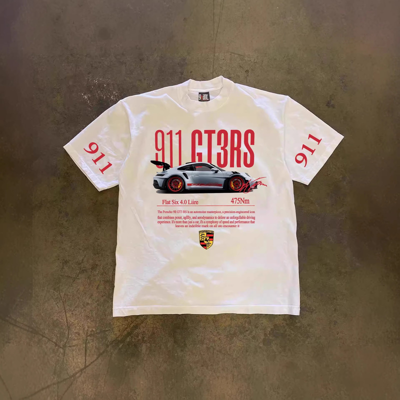 250g Heavyweight Pure Cotton! American-Style Oversize 911 Gt3 Sports Car Print Couple's Loose Short-Sleeved T-Shirt for Men 250g Heavyweight Pure Cotton! American-Style Oversize 911 Gt3 Sports Car Print Couple's Loose Short-Sleeved T-Shirt for Men