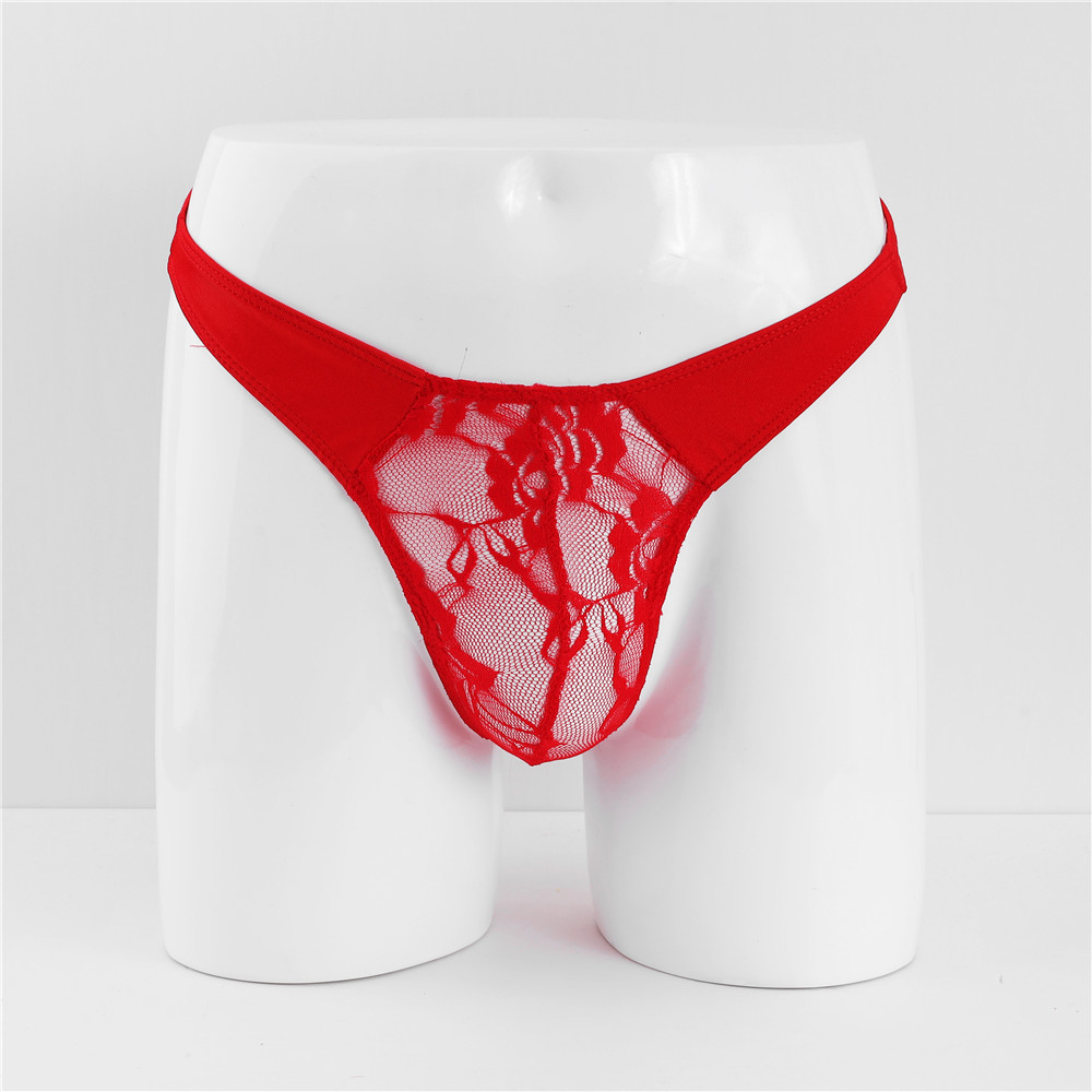 Trendy Personality Lace Thong U-Convex Low Waist Men's T-Pants Transparent Sexy Underwear For Men_voghion.com