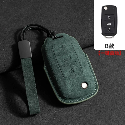 CC full package ID4 shell, Car key bag - volkswagen-type-b-dark-green-leather-rope
