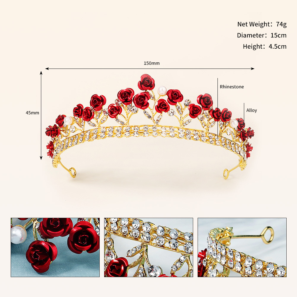 New Wedding Jewelry Baroque Red Rose Diamond Crown Wholesale Nihaojewelry display picture 11
