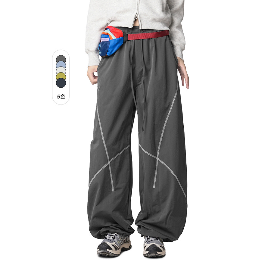 CATTEE户外直筒宽松撞色哈苏线垂感休闲运动裤男女情侣款长裤子秋