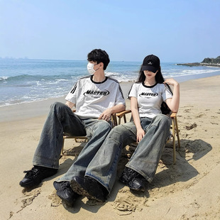 Summer Pure Cotton Short-Sleeved T-Shirts for Couples, Lazy Loose Niche Design Tops for Men and Women, Student Trendy Class Uniforms