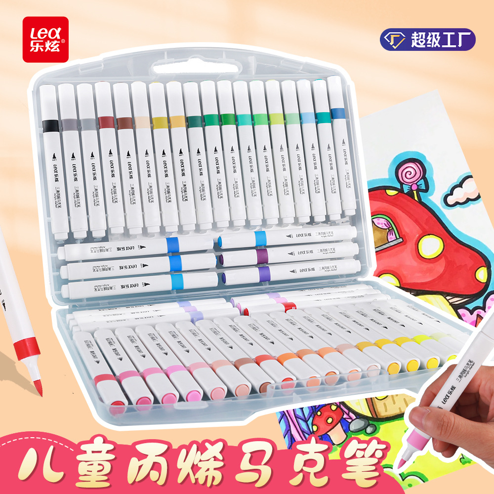 Niños de 60 colores triángulo blando acrílico marcador de color plegable impermeable estudiantes graffiti DIY caja de pincel de color