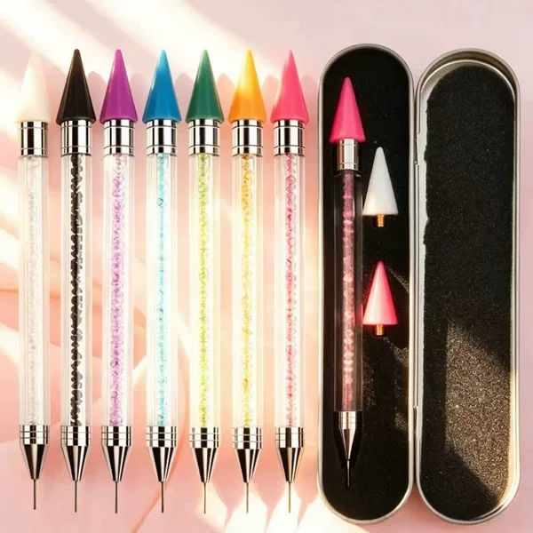 Cross-Border Supply of Nail Art Dotting Wax Crayon Iron Box Set, Dual-Ended Dual-Use Dotting Needle, Dotting and Removing Rhinestones, Suction Pen Tool