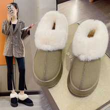 毛毛口雪地靴女2024冬季新款韩版厚底短筒加厚一脚蹬懒人大码棉鞋