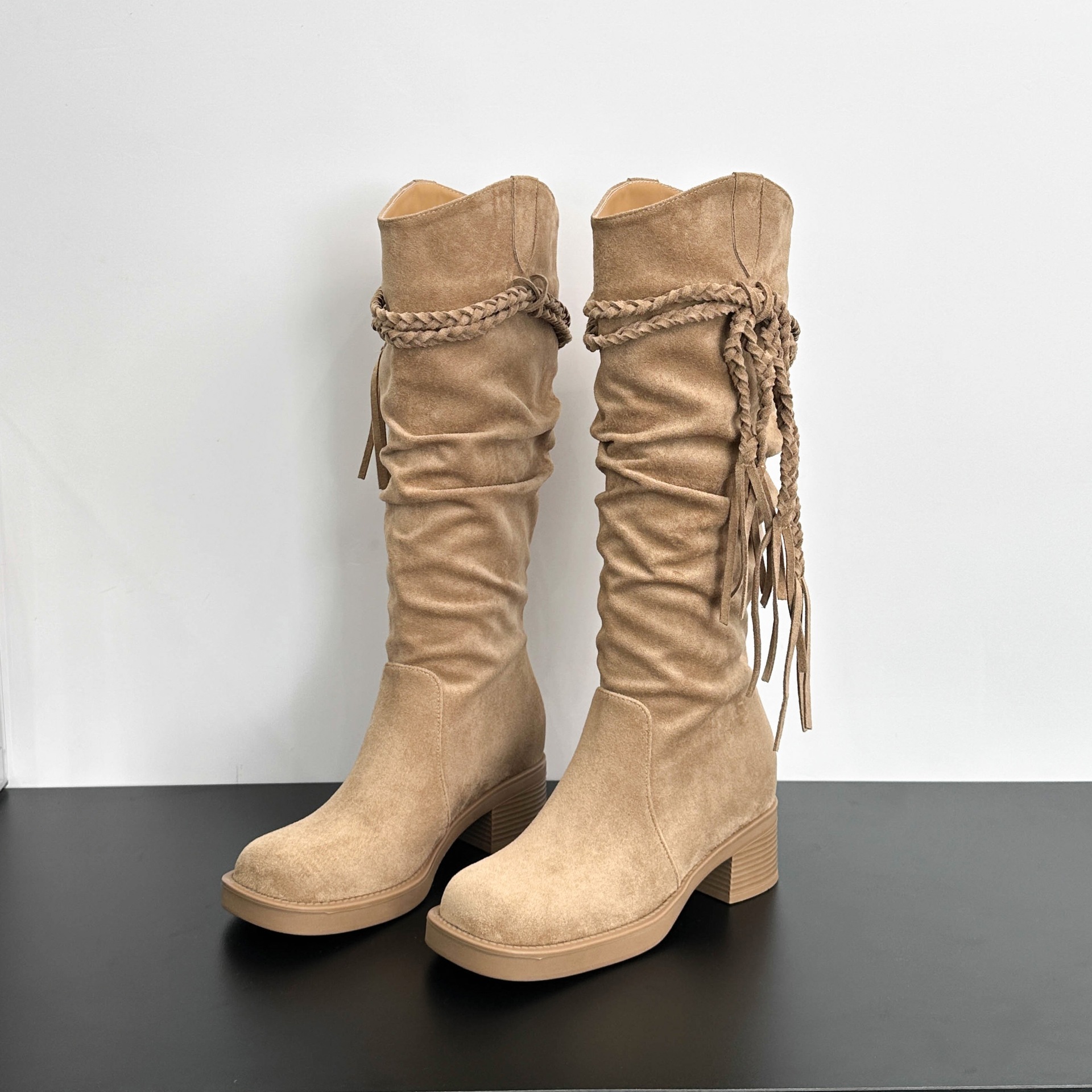 Botas Altas de Caballero para Mujer de 8 cm de Terciopelo Térmico para Otoño e Invierno