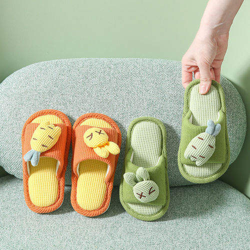 Girls slippers autumn children's linen spring and autumn boys and girls baby home parent-child floor cotton and linen non-slip soft bottom