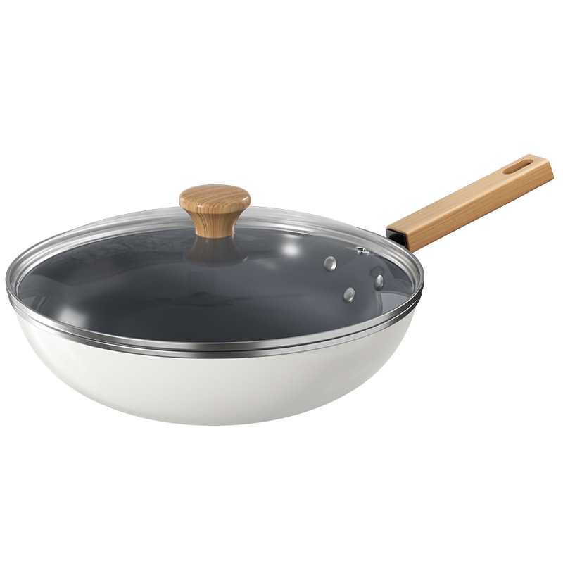 Sartén antiadherente de esmalte Xuanbai con cuerpo elevado, adecuada para cocinar en casa, compatible con estufas de gas y cocinas de inducción.