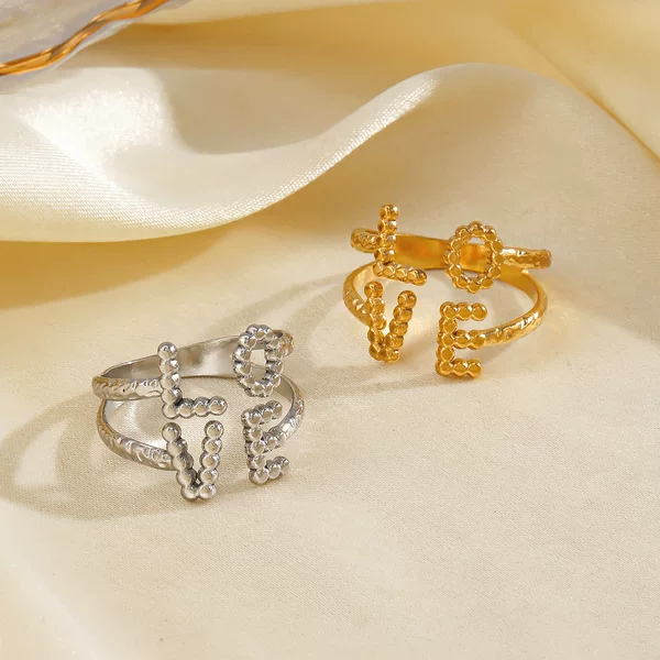 European and American Fashionable 18K Gold-Plated Lvoe Design Open Ring Suitable for Holiday Gifts and Daily Wear Rings