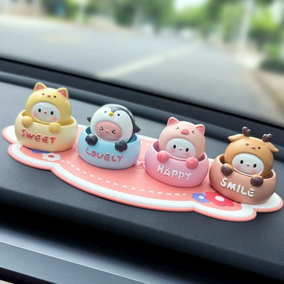 Shaking Head Animal Dolls, Car, Car ornaments - cheese-meow-blue-penguin-pink-pig-milk-coffee-deer-large-mo-powder-pad