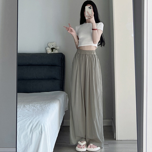 Wide-leg women's 2025 summer high-waisted drape relaxed bohemian-structured mountain pants straight-leg loose pants