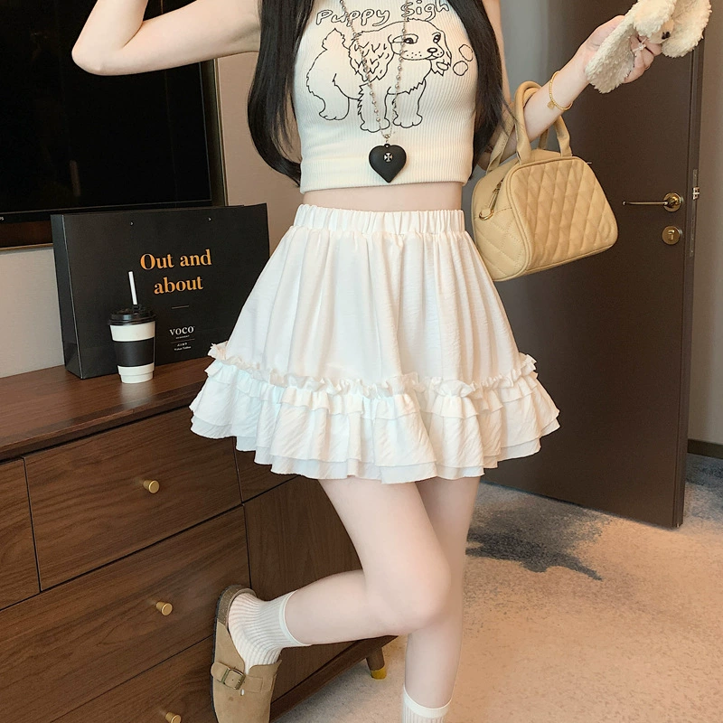 Кружевная юбка-тортик в японском стиле с рюшами и высокой талией, женская весенне-осенняя милая короткая юбка, белая, черная юбка