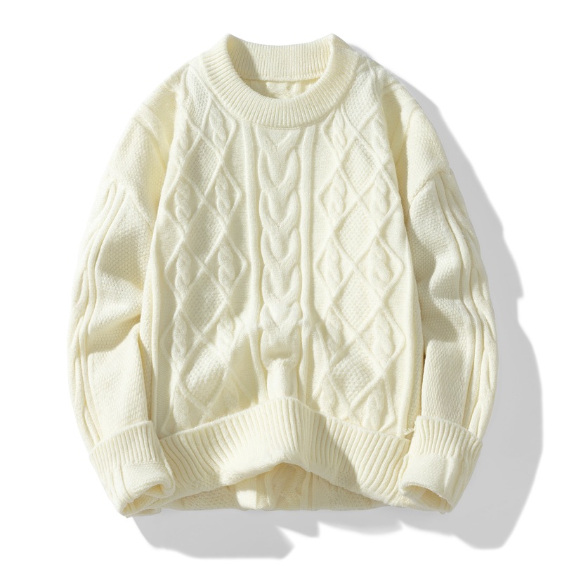 Maglione oversize morbido da uomo in maglia - Pullover girocollo ampio con dettaglio distintivo vintage, traspirante e lavabile in lavatrice_voghion.com