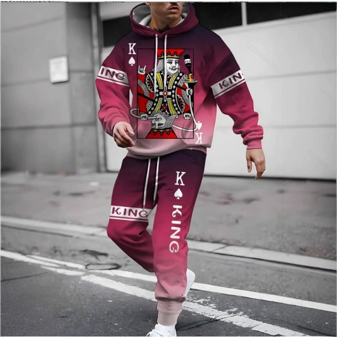 Модный новый трансграничный 3D-цифровой принт с капюшоном свитер костюм с флисом покер узор осенний зимний свитер