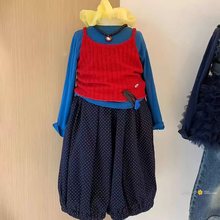 童装女童多巴胺套装秋季小女孩彩色叠穿针织吊带打底衫波点灯笼裤