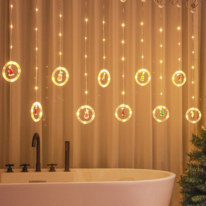 Decoración de ventanas de Navidad lámpara de colgante Santa Claus árbol de Navidad anillo de luz de modelado LED cadena de lámpara de cortina de dormitorio