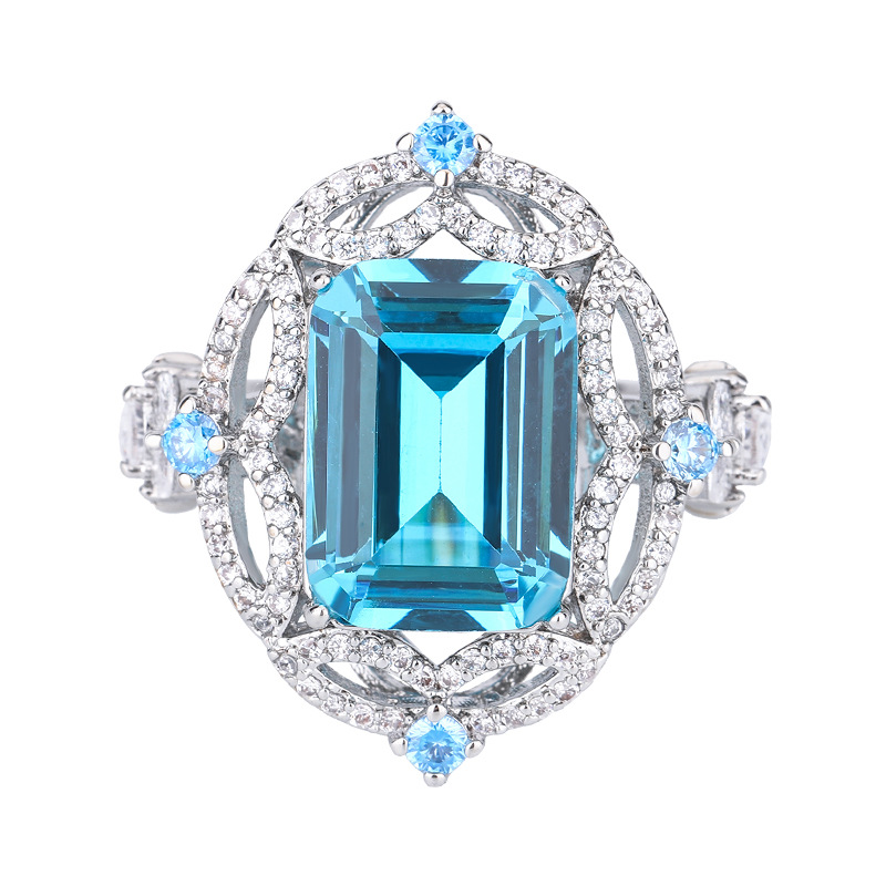 Zhuang Sheng joyas de cobre de fondo chapado en oro simulación aguamarina Rosa diamante traje fresco colgante anillo 10*14