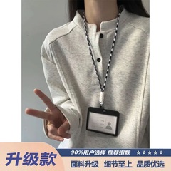 POLO衫亨利领长袖t恤男秋季解构拼接设计感正肩打底衫春秋款卫衣