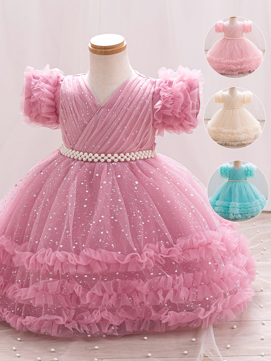 Vestido de niña de comercio exterior transfronterizo vestido de princesa esponjoso con lentejuelas con cuentas vestido de bebé para niños