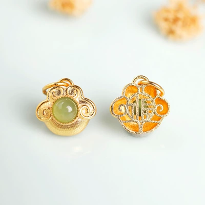 Zərgərlik ara hissələri DIY spacer beads, pendant bead - jasper-ruyi-lock-amulet-approximately-9mm-single