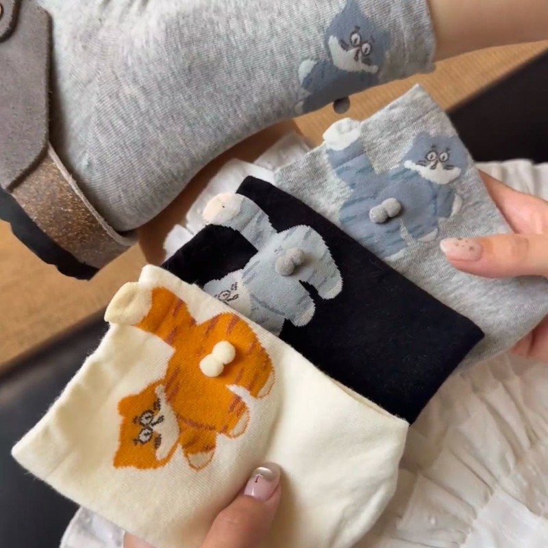 捣蛋猫猫蛋蛋中筒袜女抽象可爱夏季新款袜子女趣味设计搞怪长筒袜|undefined