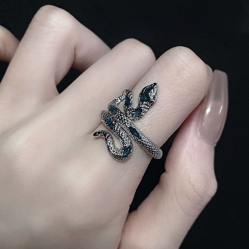 Bracelet unique en émail vert serpent, style goutte d'huile, anneau ouvert, haut de gamme, sombre et original, pour femme._voghion.com