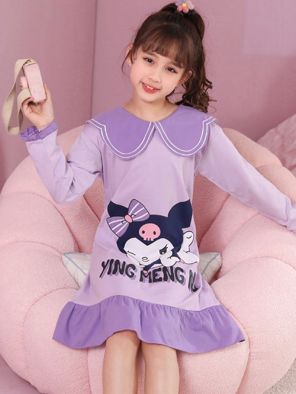Camisón para niñas primavera y otoño nuevo estilo manga larga color sólido algodón dibujos animados Mella Ti niño grande bebé princesa pijama para niños