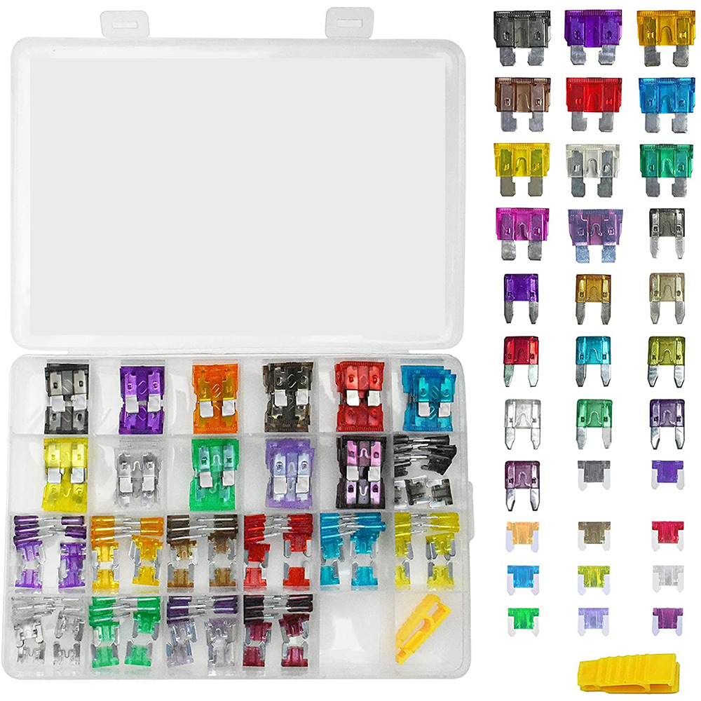 跨境165pcs汽车刀片保险丝中/小/迷你带黄色夹子铝片插片式保险片