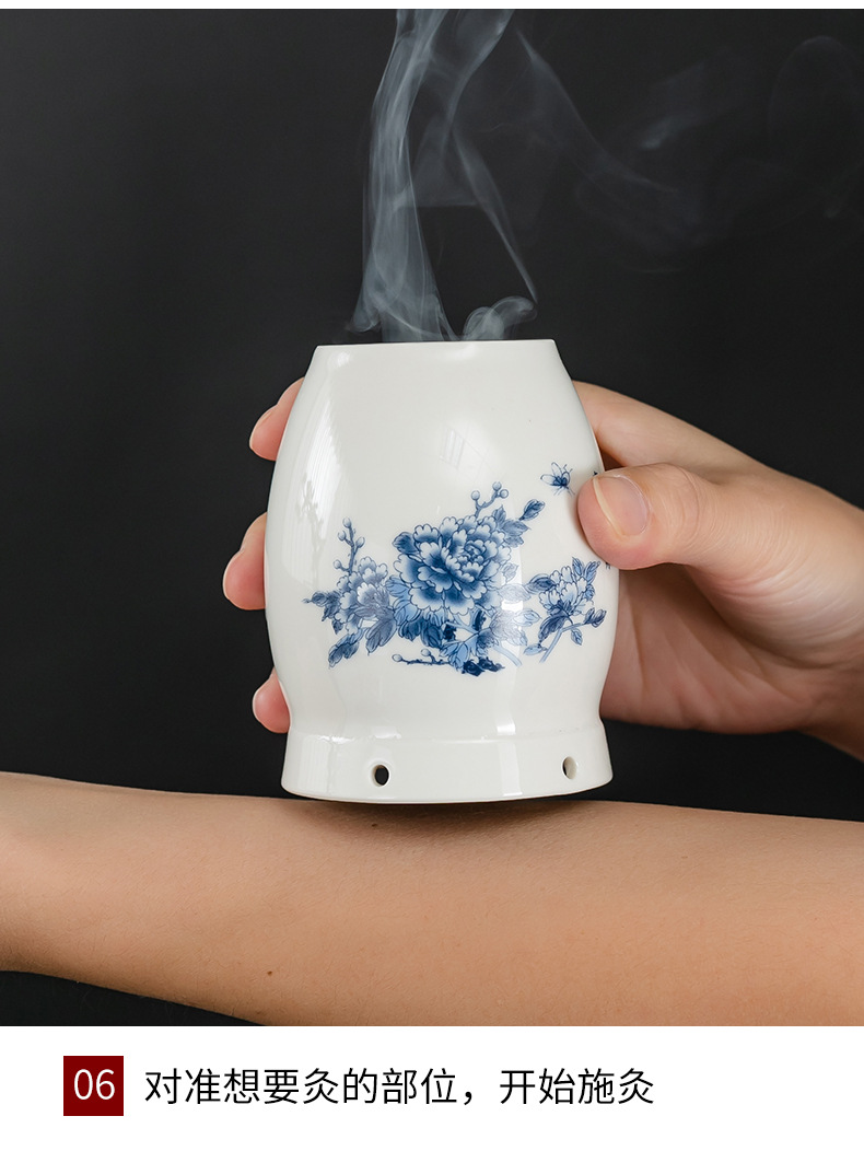Ceramic Moxibustion Jar Heat-Resistant Moxa Box with Steel Ash Guard Portable Warming Tool for Body Care specifications