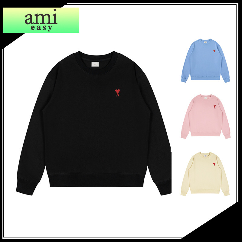 Ami&Easy Heart Embroidered Letters a Round Neck Sweatshirt for Men Spring and Autum New Loose Casual Couple Tops for Women