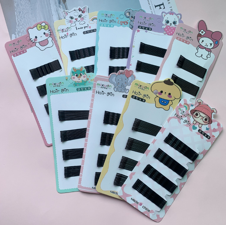 Cartoon Paper Card Spray-Painted Black Wire Hairpin Wavy Hairpin Bridal Invisible Hairpin Hair Accessories Boutique Store Goods