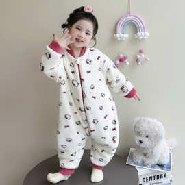 女童睡衣连体2025新款秋冬女宝宝法兰绒双层加厚珊瑚绒家居服睡袋