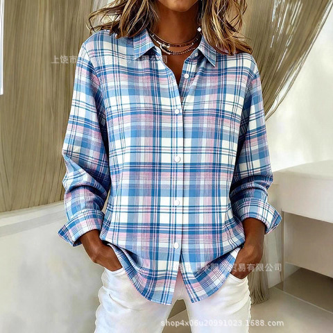 2024 Cross-Border Amazon Independent Station Creative Sailing Element Pattern Long Sleeve Women's Lapel Shirt