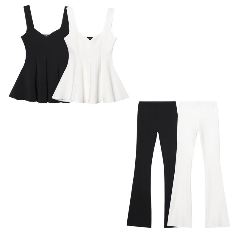 Z Cross-Border Short Skirt Style Elastic Round Neck Top 5584150 High Waist Elastic Simple Bell Bottoms 5584191