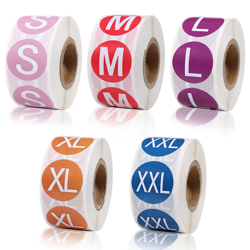 500 sticker/roll size sticker clothes size label sticker clothing shoes hat size round sticker